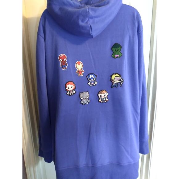 Zerdocean Avengers Hoodie Embroidered Patches Blue Full Zip Unisex 2X Plus Pocke - Picture 7 of 12